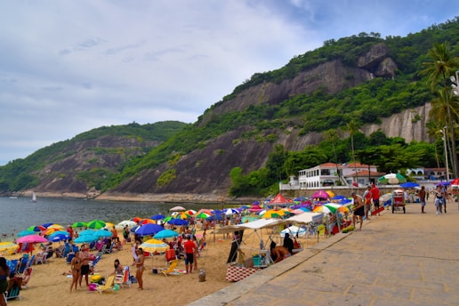 a beach is filled with people