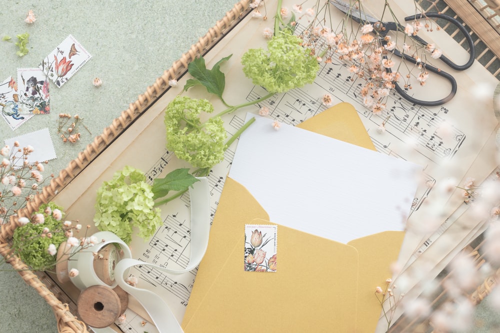 a table with a map and plants