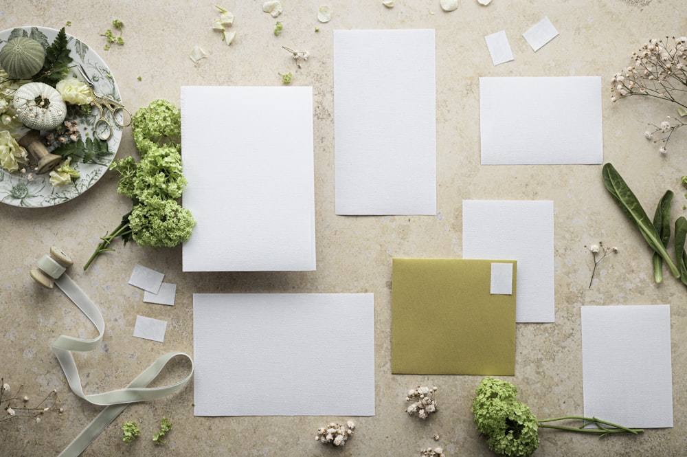 a group of white squares on a concrete surface