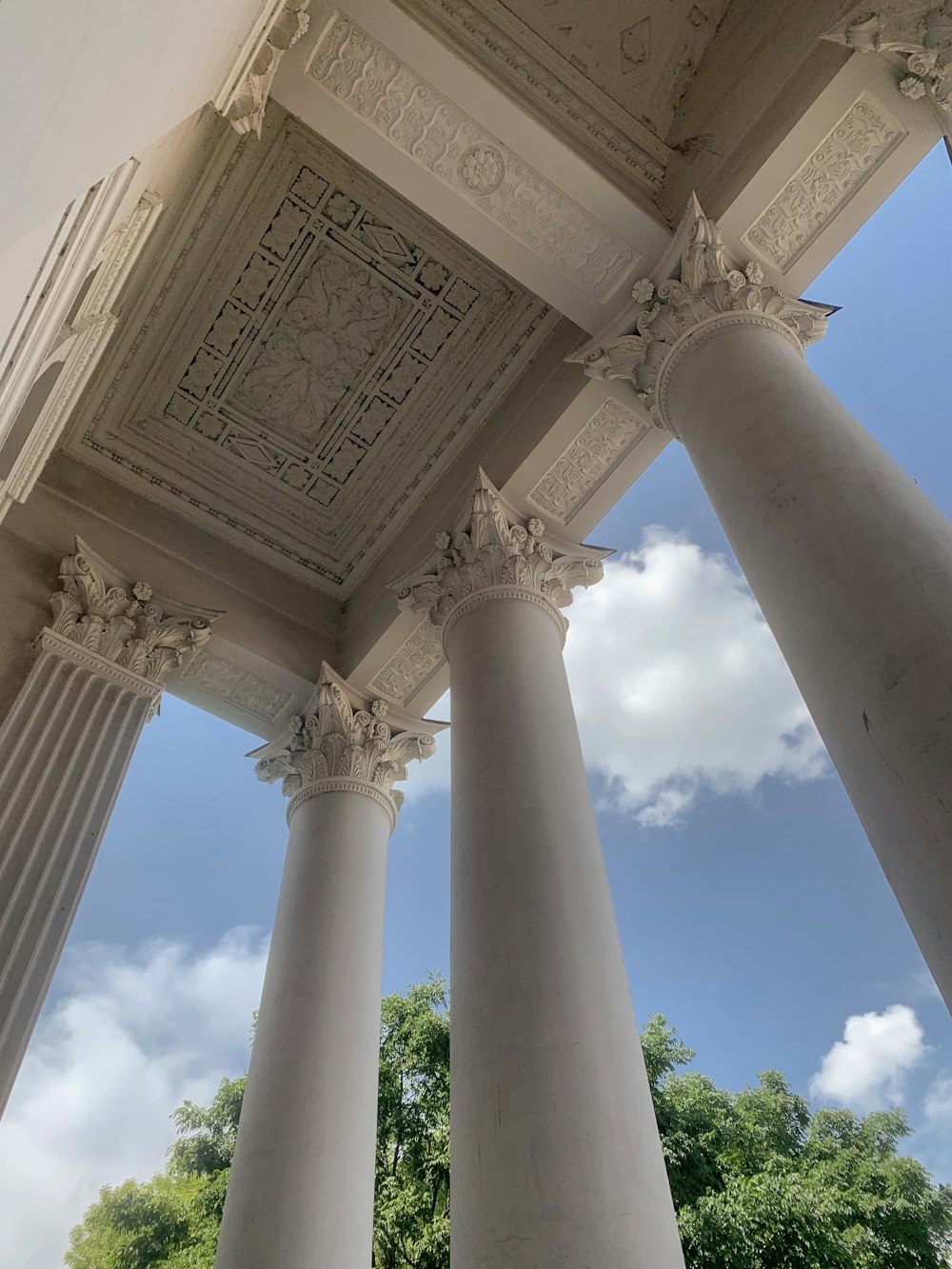 a close-up of the columns of a building