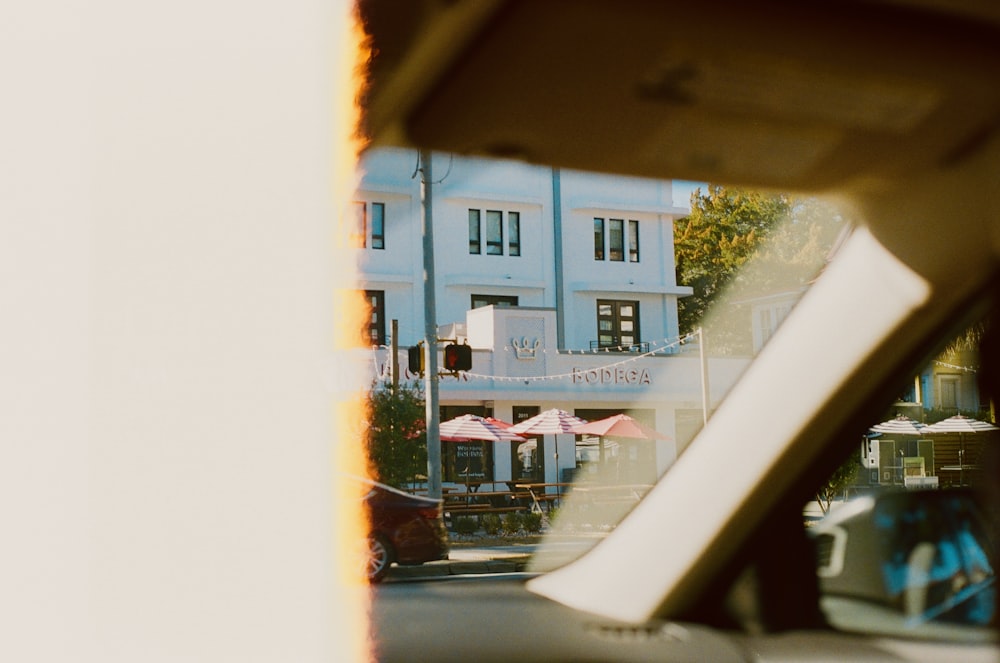 a view of a street from a window