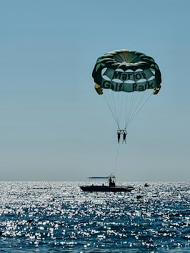 a person parasailing over a boat