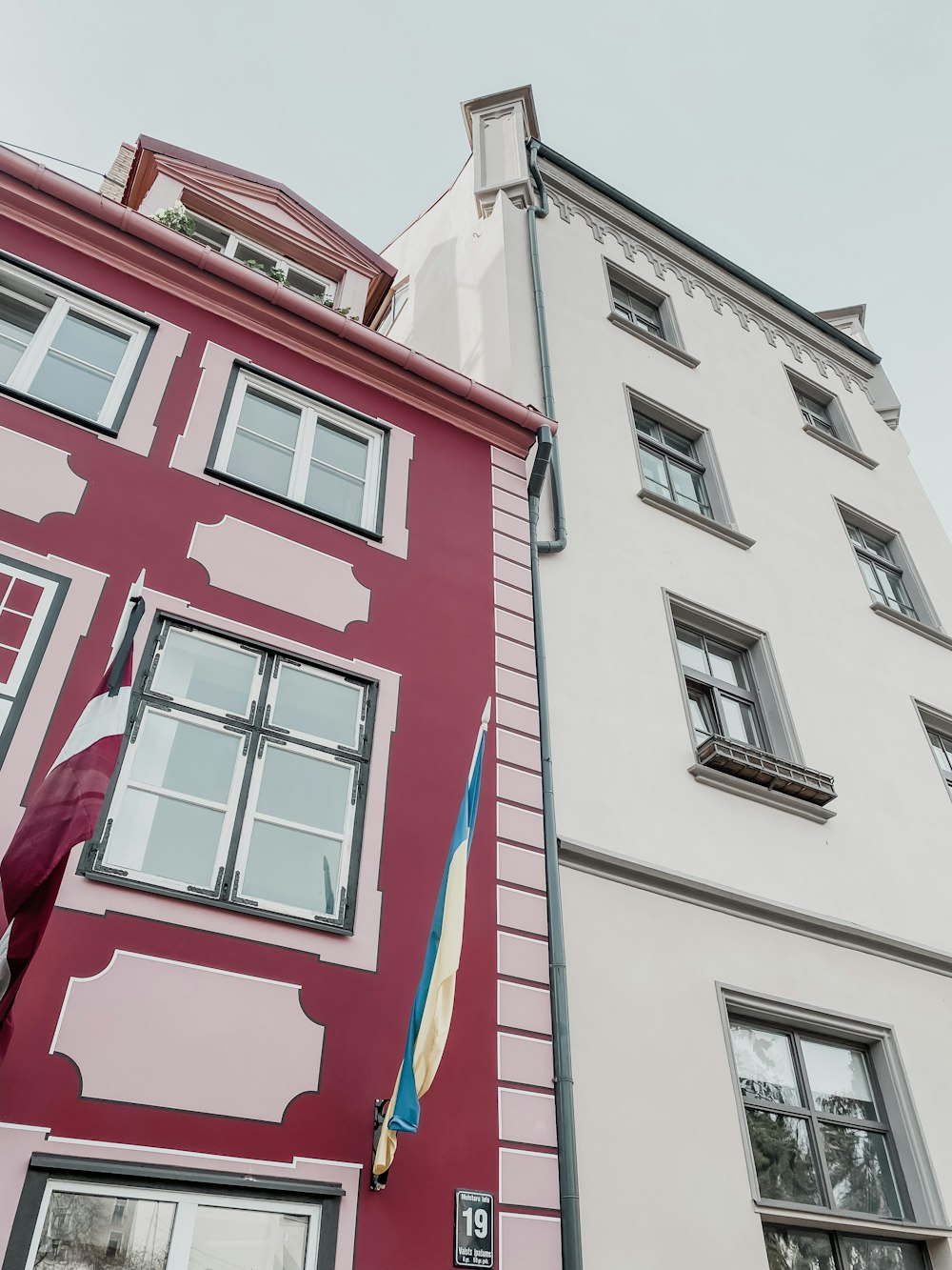 a building with a flag on the side