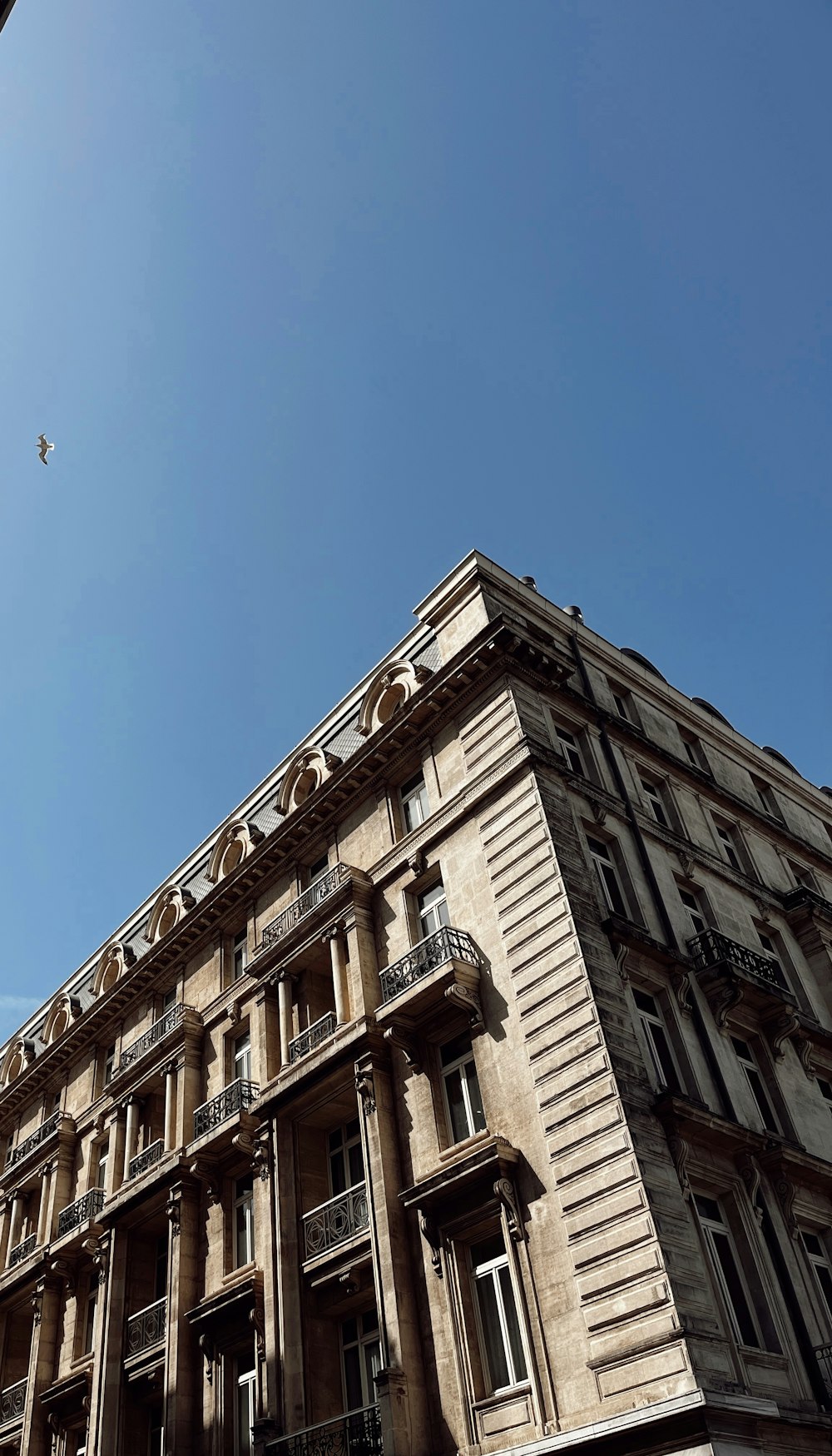 a building with a bird flying in the sky