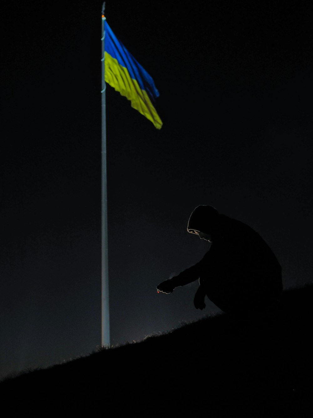 a person jumping off a flag