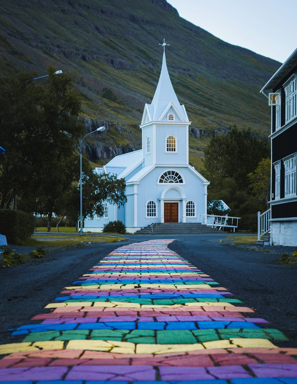 a church with a steeple