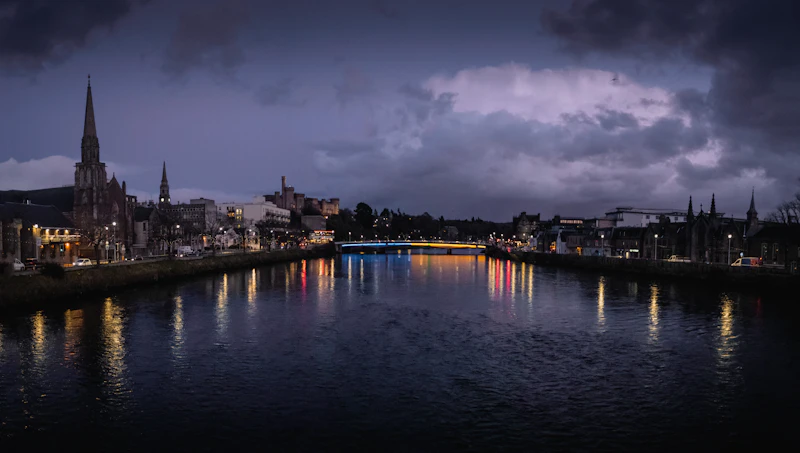Dundee city waterfront at dusk