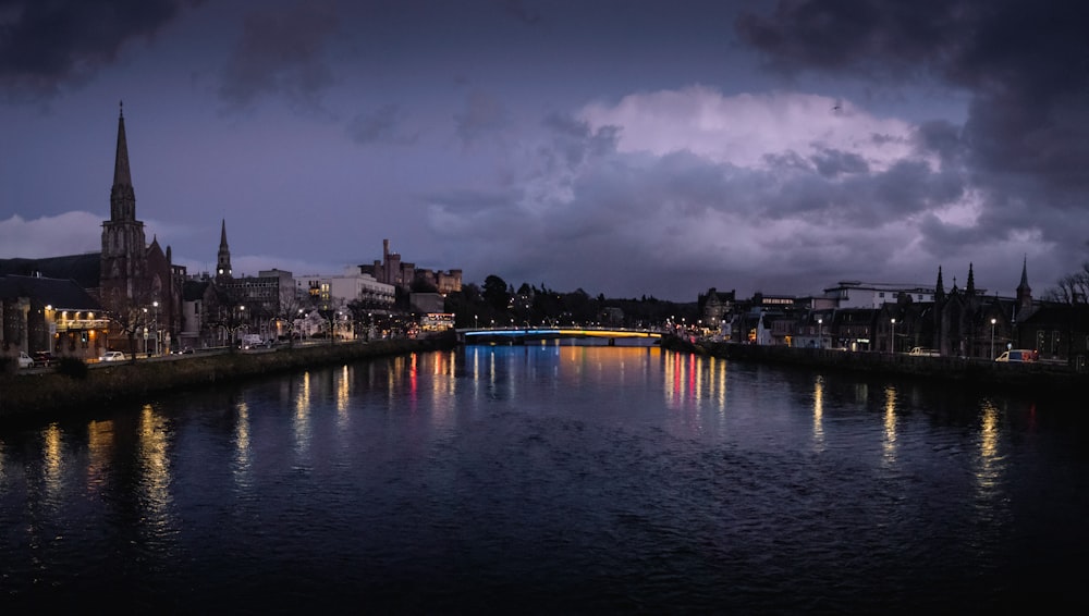 a body of water with buildings along it