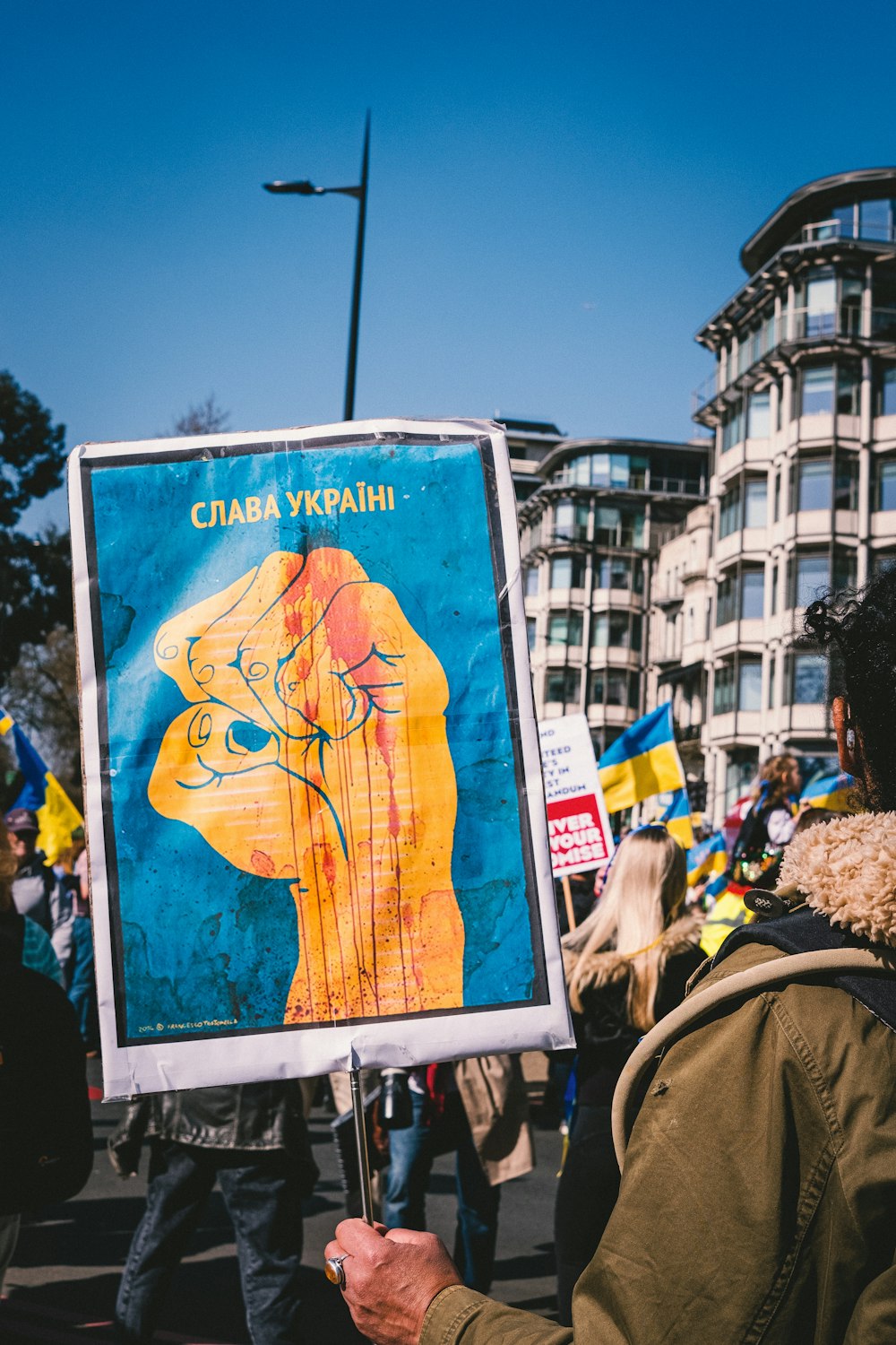 a person holding a flag