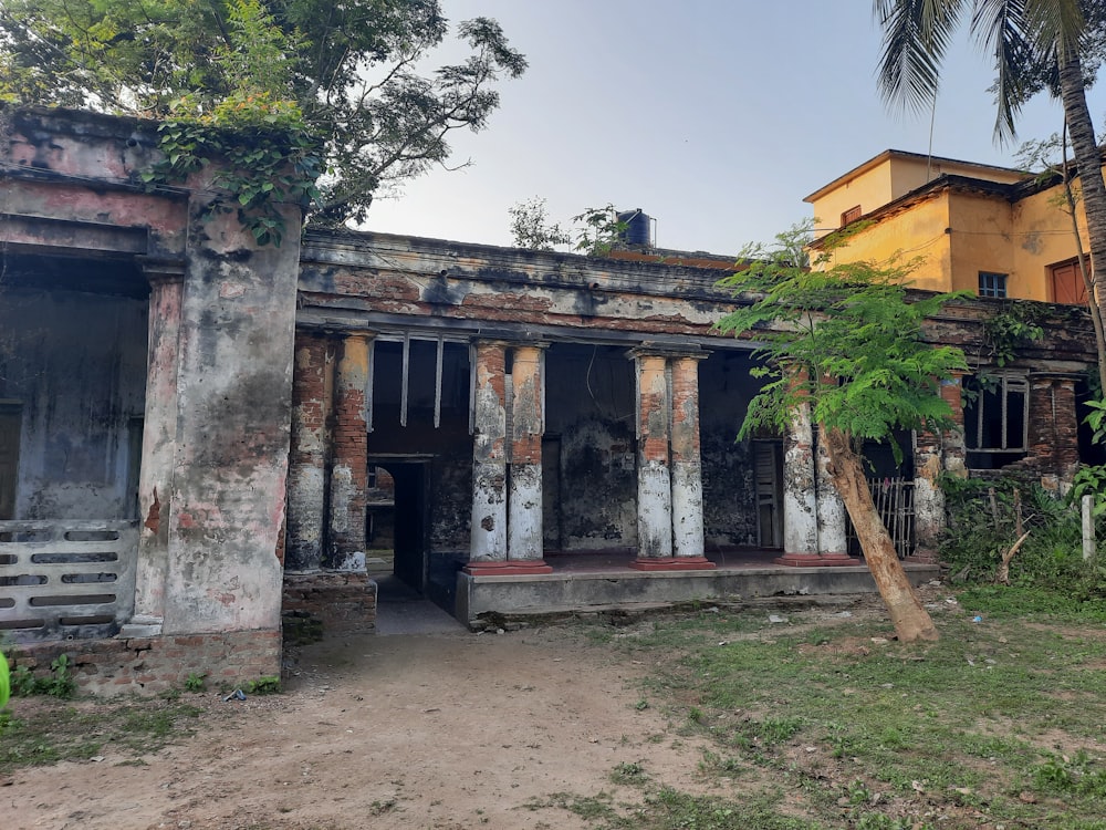 a building with a few trees