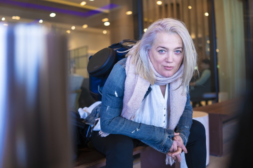 a woman sitting in a chair