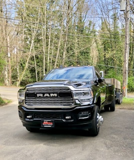 a black truck parked on a road