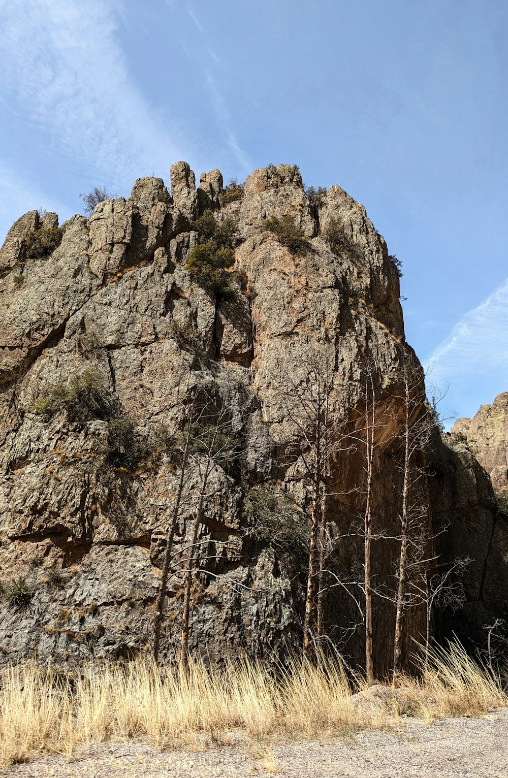 a large rock cliff