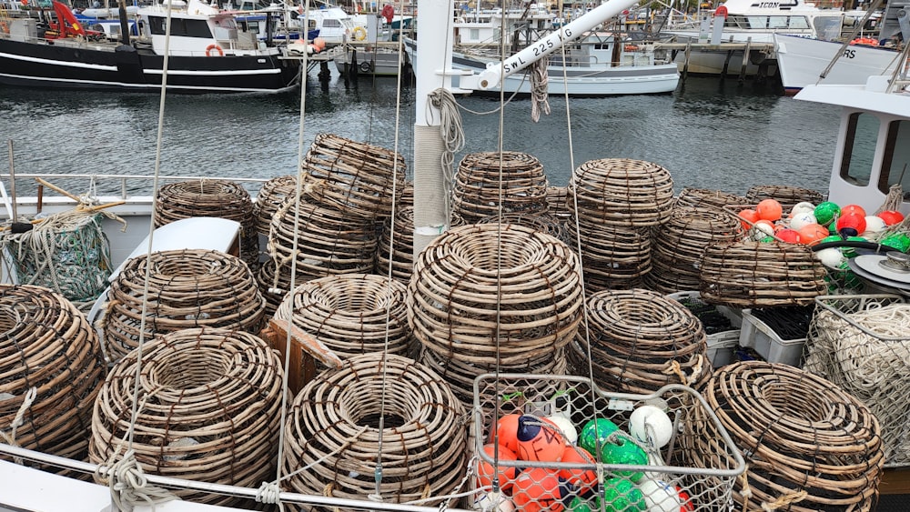 a boat full of baskets