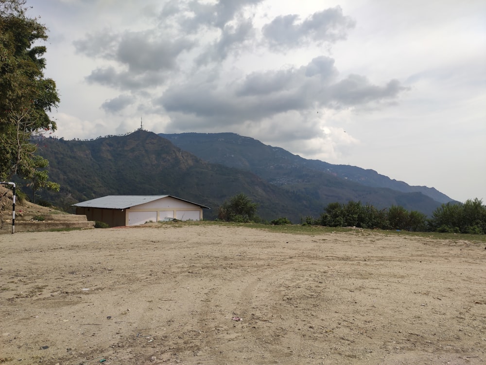 a building in a field