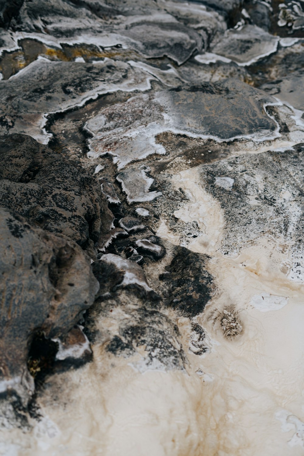 a rocky area with a river running through it