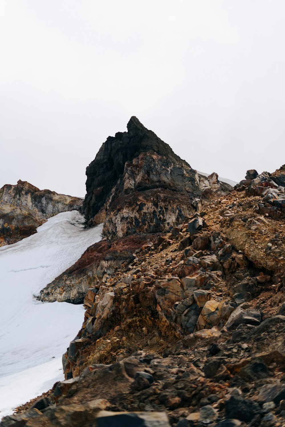 a rocky mountain with snow