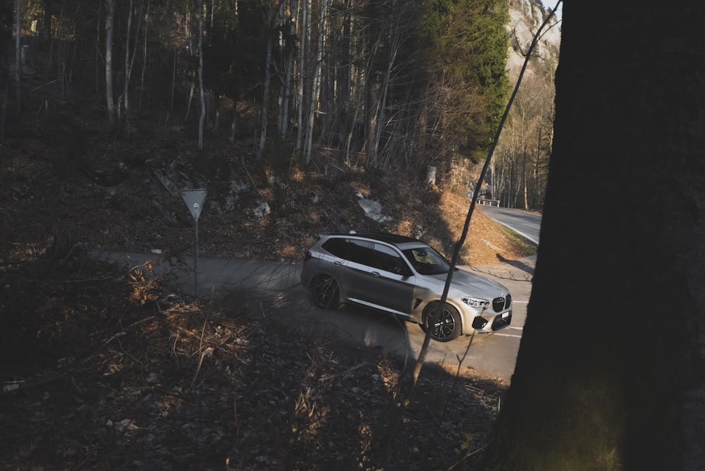 a white car parked on a road