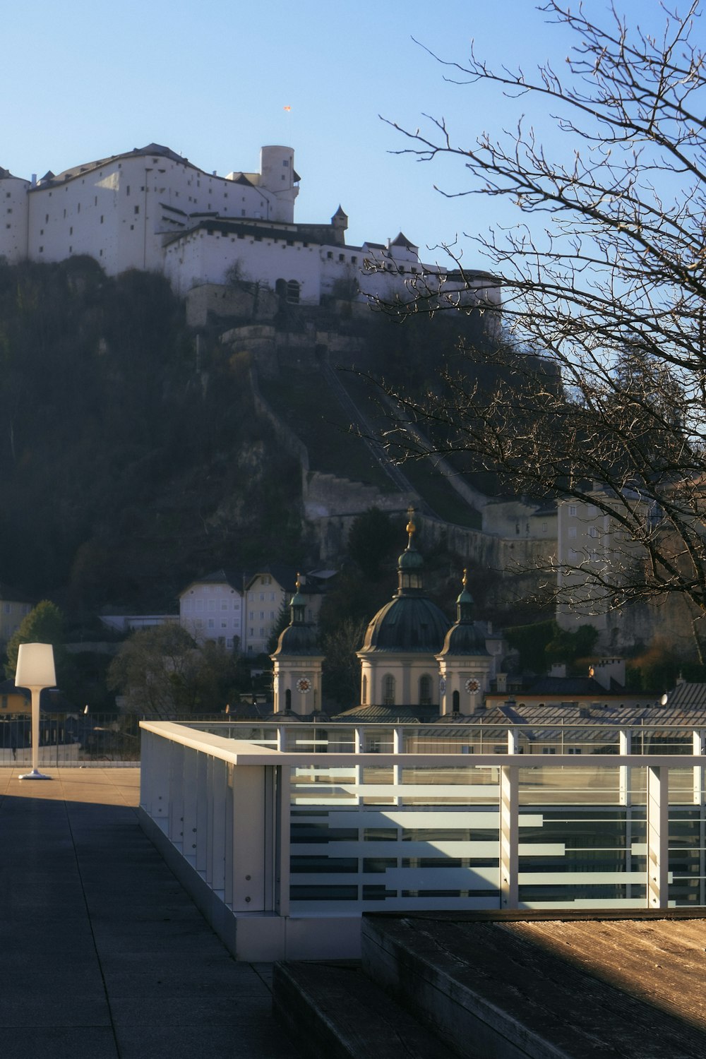 a large building on a hill