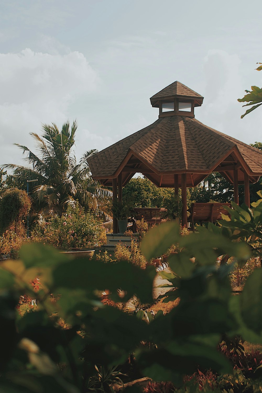 a pagoda with trees around it