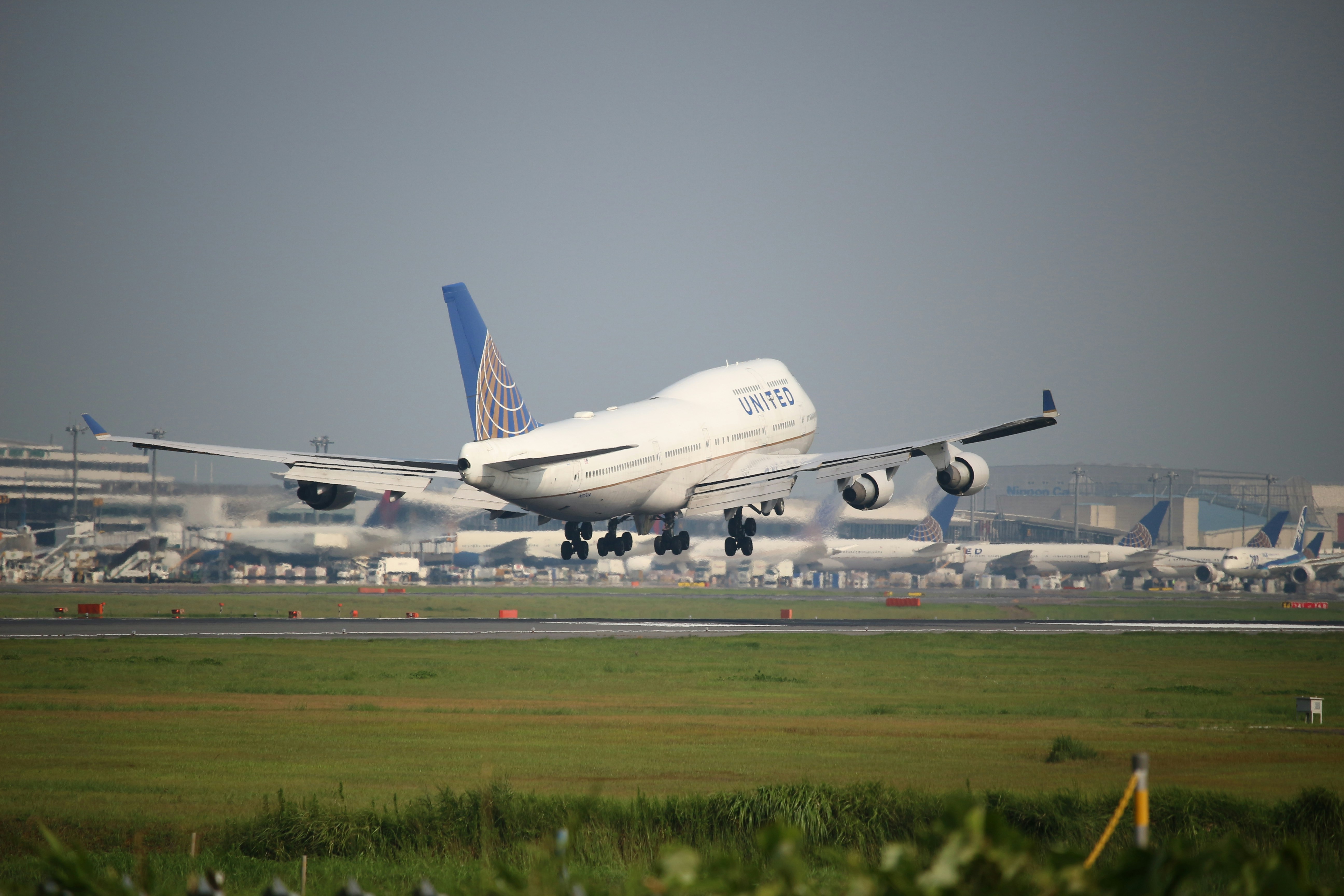 a large airplane taking off, 