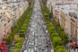 a busy street with cars and buildings