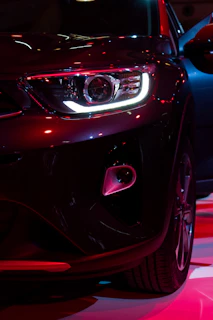 the front of a red car