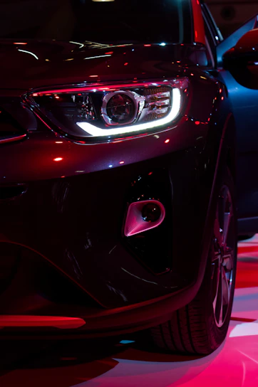 the front of a red car