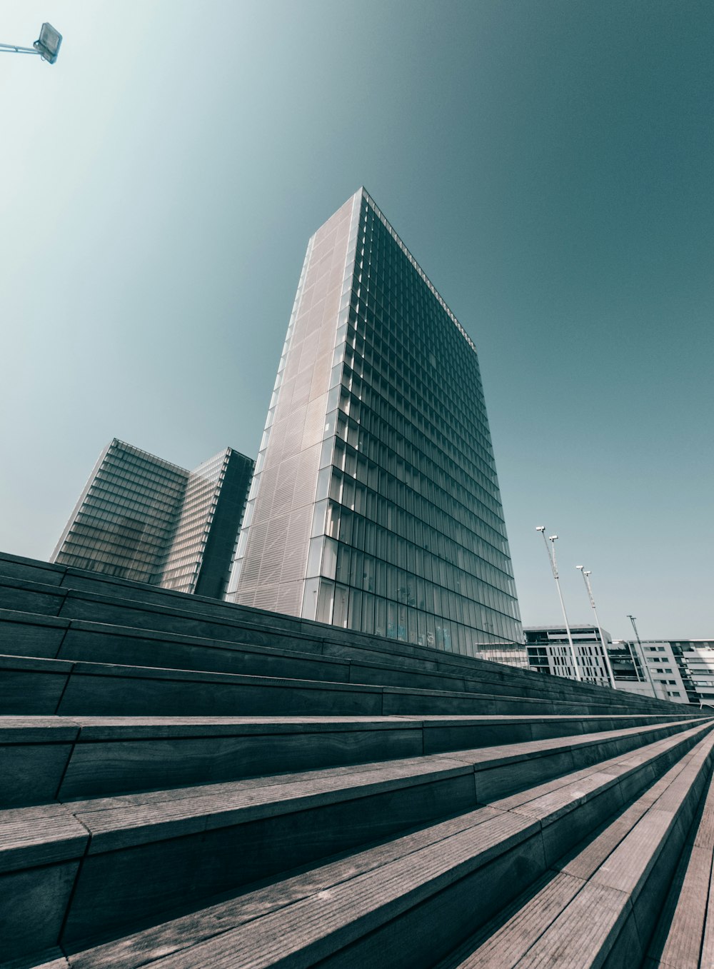 a very tall building next to some stairs