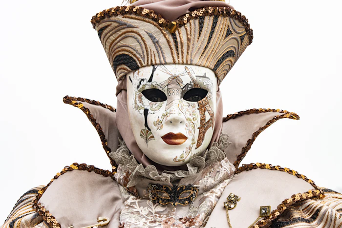 A traditional Venetian Carnival mask and costume
