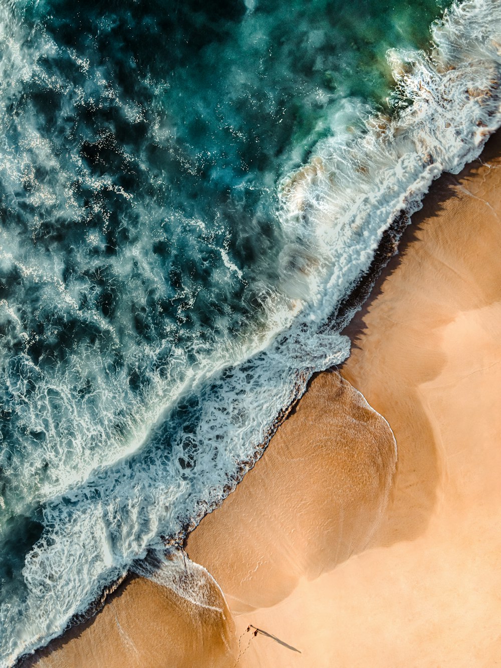 Una vista a volo d'uccello di una spiaggia e dell'oceano