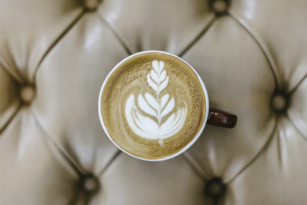 a cappuccino with a leaf drawn on it