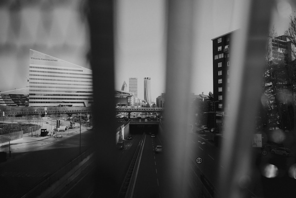 a black and white photo of a city