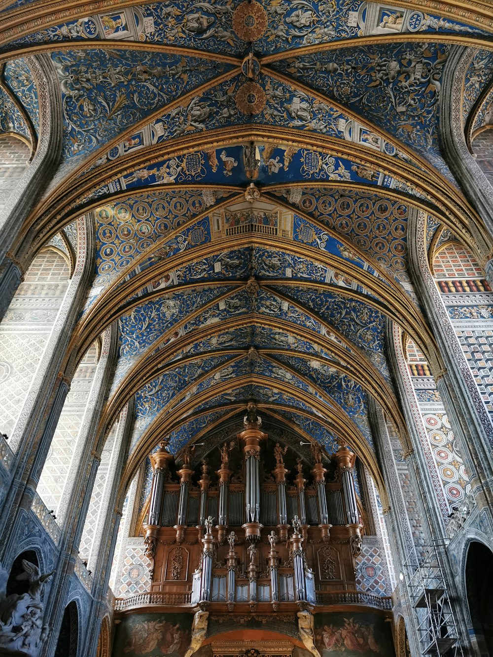 a large cathedral with a blue and gold ceiling