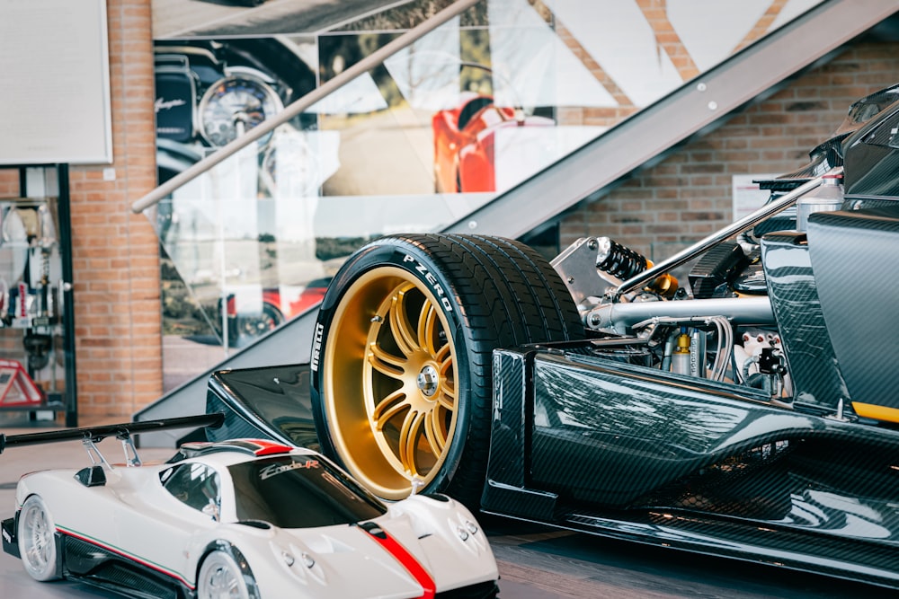 a car is on display in a showroom