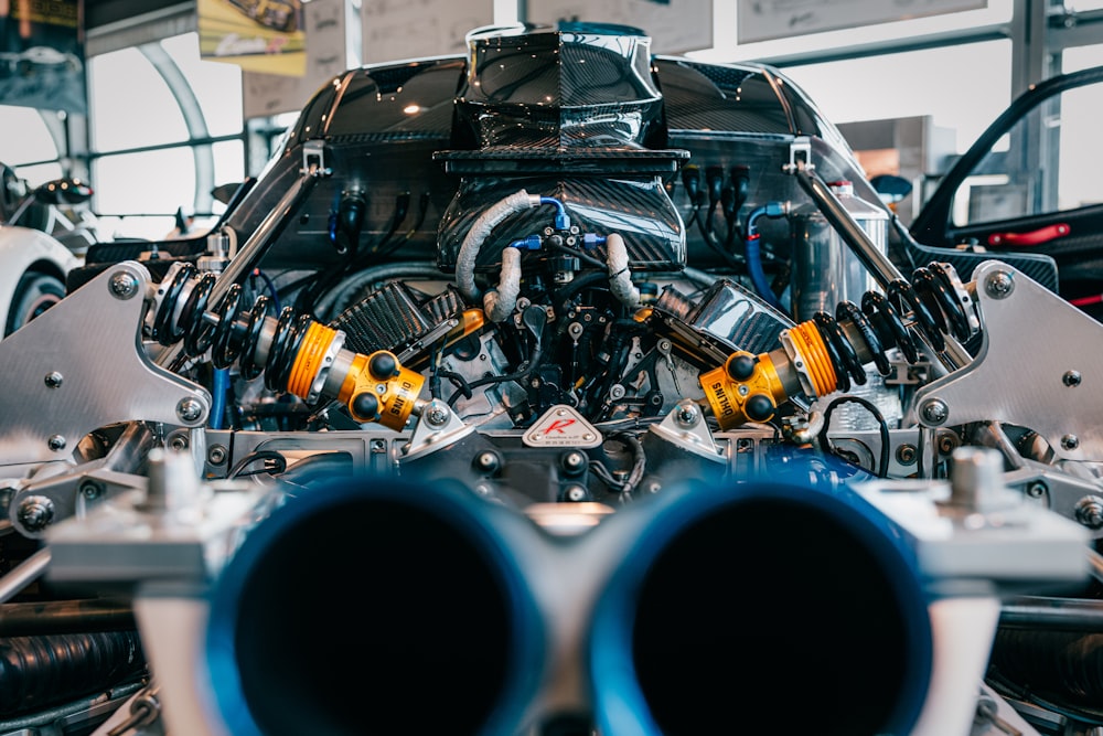 a close up of the engine of a car