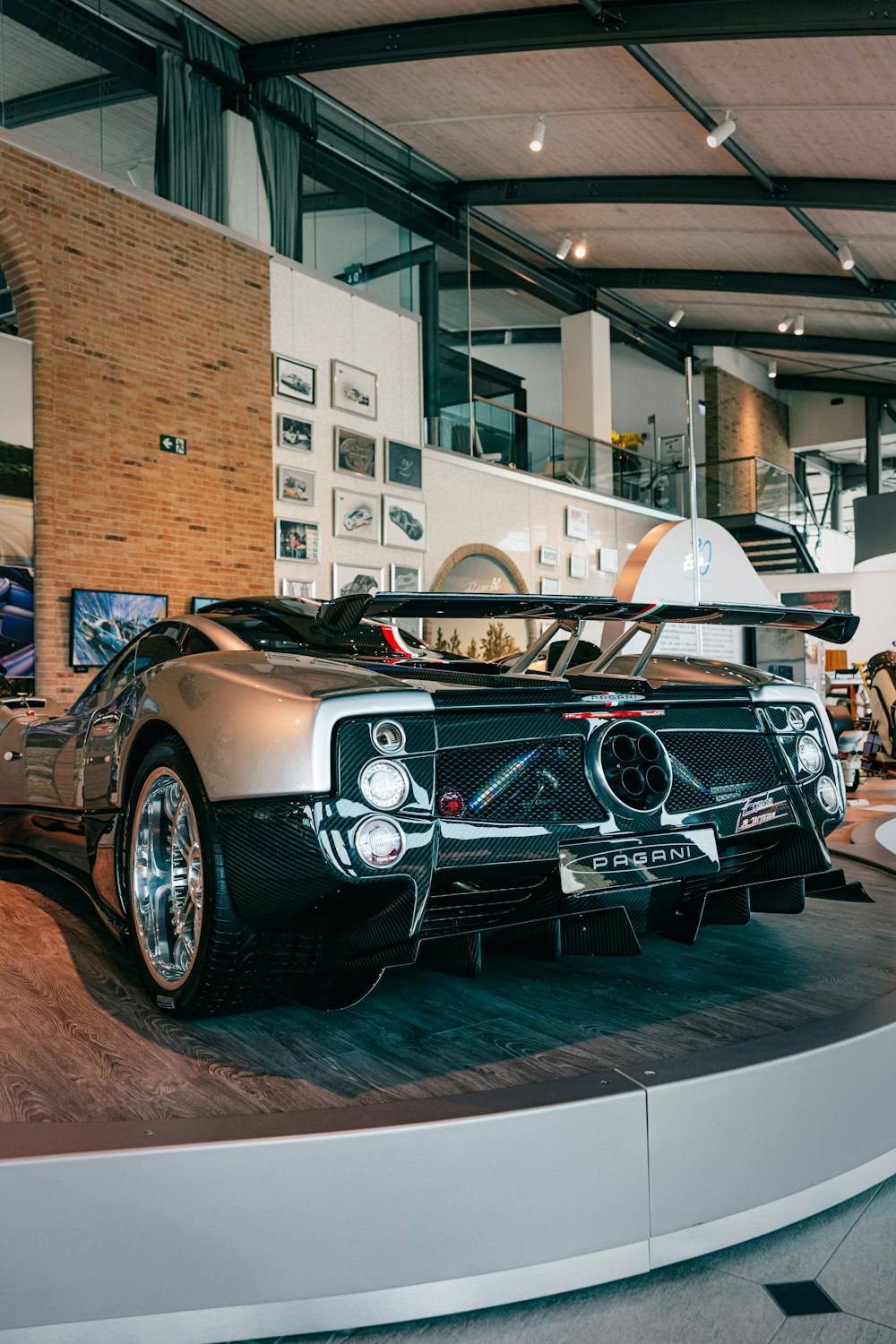 a car is on display in a museum