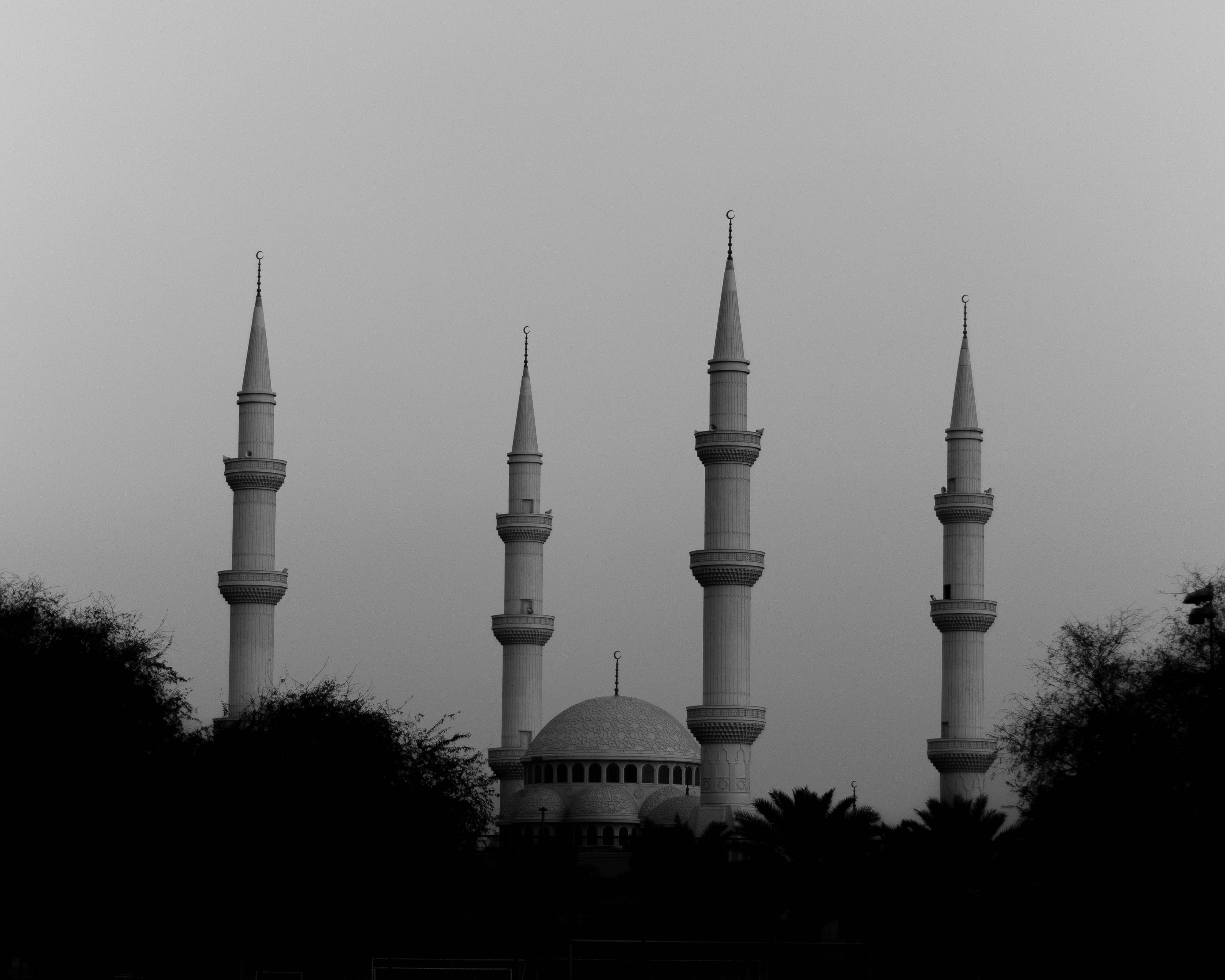 a black and white photo of a mosque