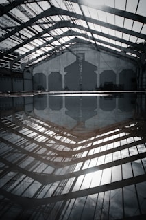 Before-and-after photo showing a water-damaged commercial space restored to dry and clean condition.