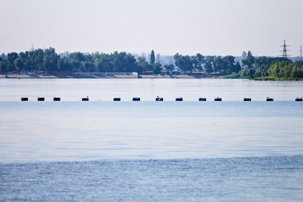 a group of boats floating on top of a large body of water