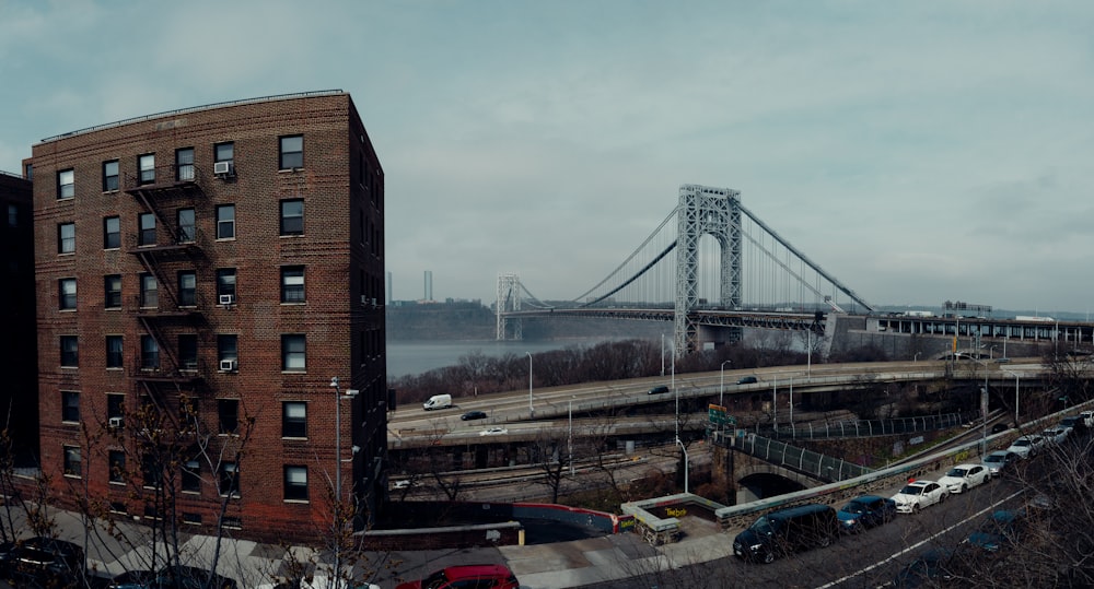 a view of a bridge over a city street