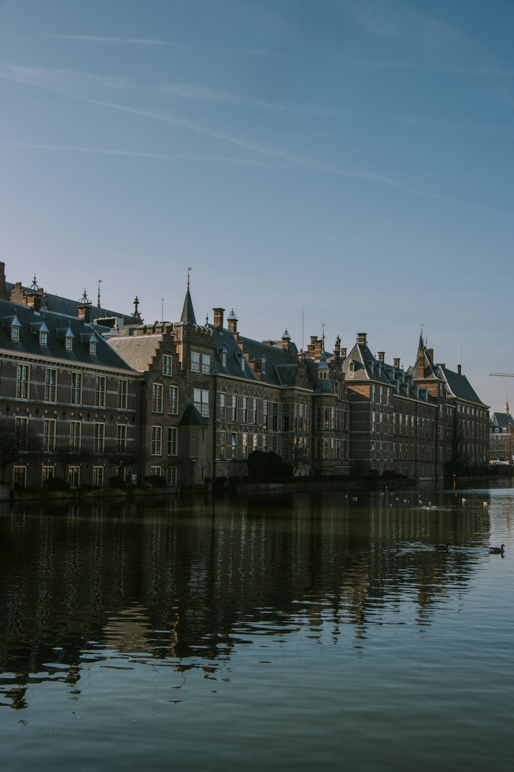 a row of buildings next to a body of water