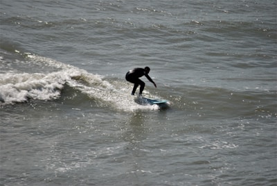 a person riding a surfboard on a wave in the ocean