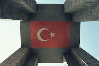 a picture of the flag of turkey taken from below