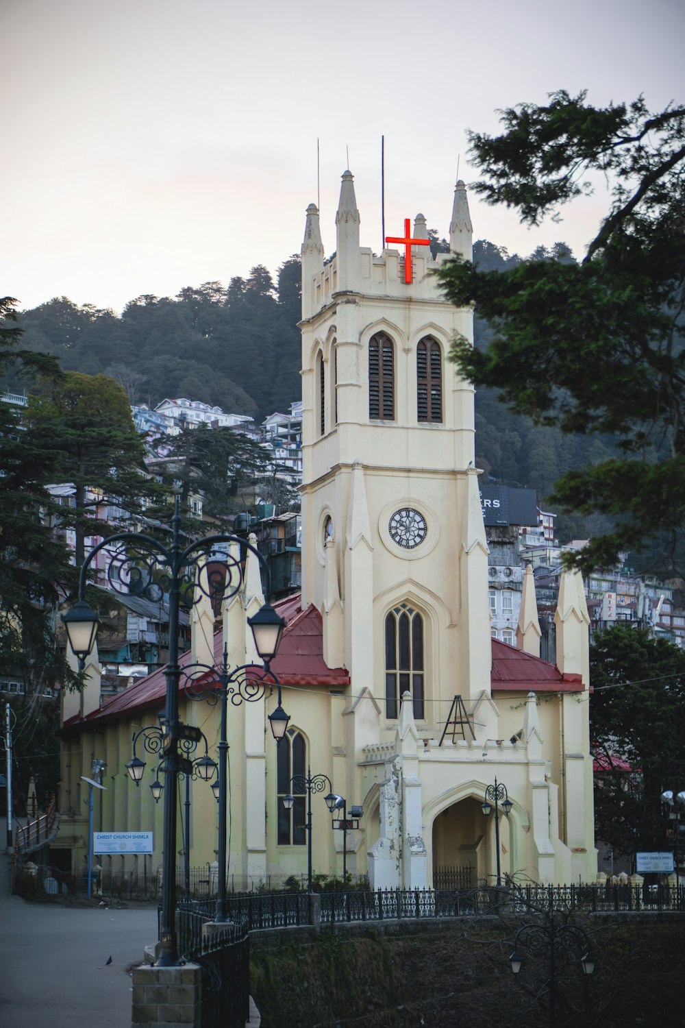 a church with a red cross on top of it