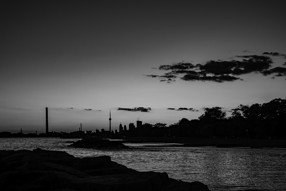 a black and white photo of a body of water