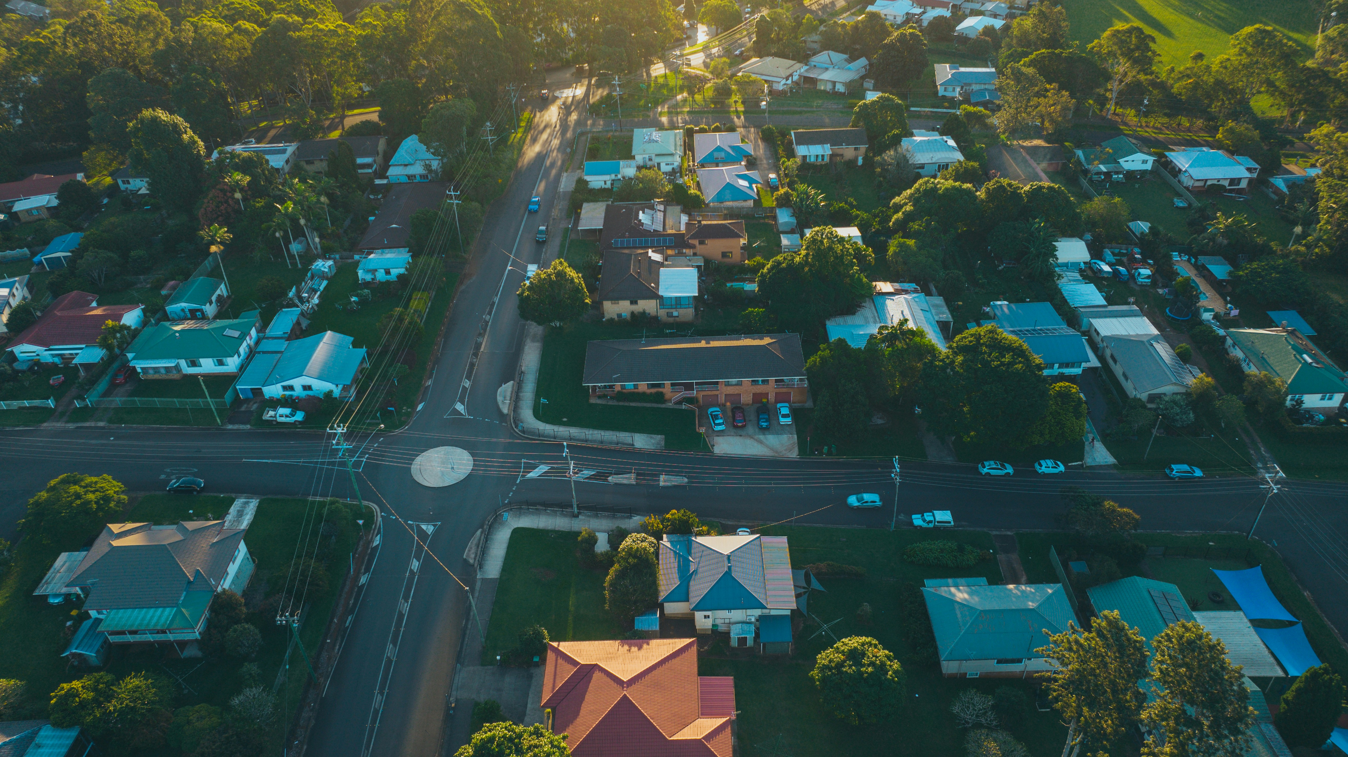 Aerial view of a residential area.
