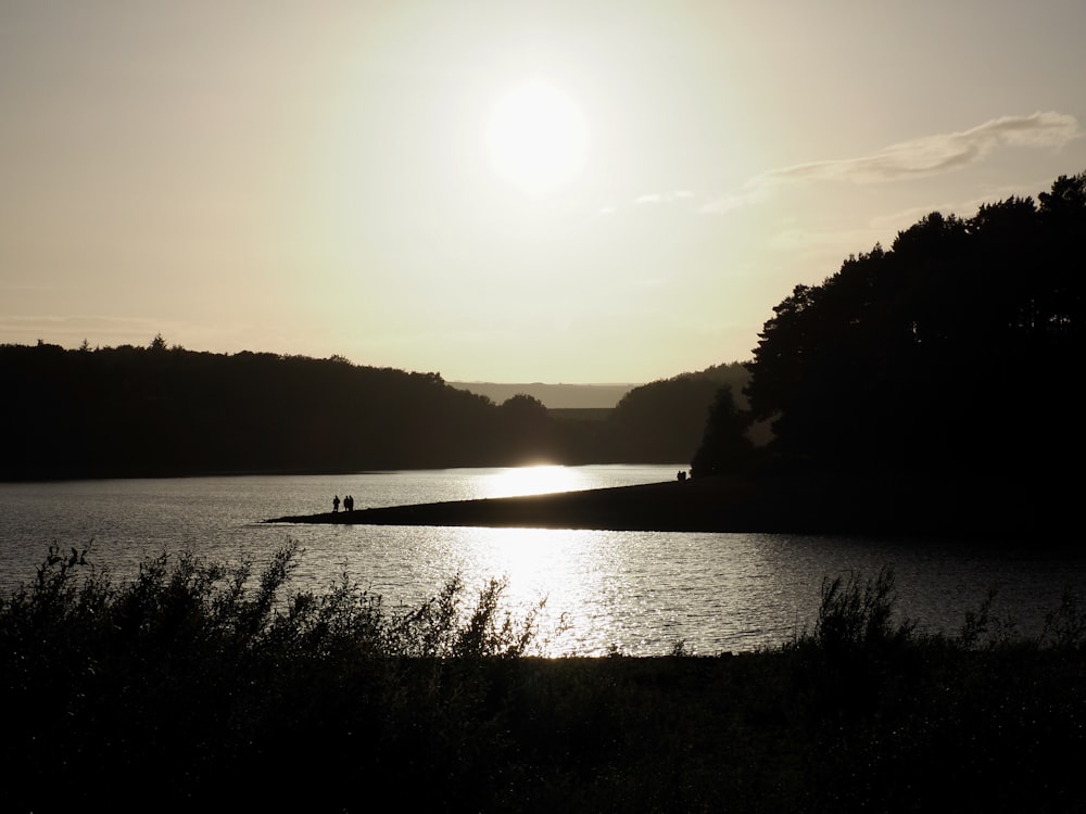 the sun is setting over a body of water