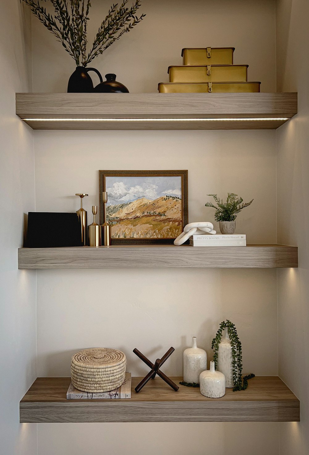 a couple of shelves that have some books on them