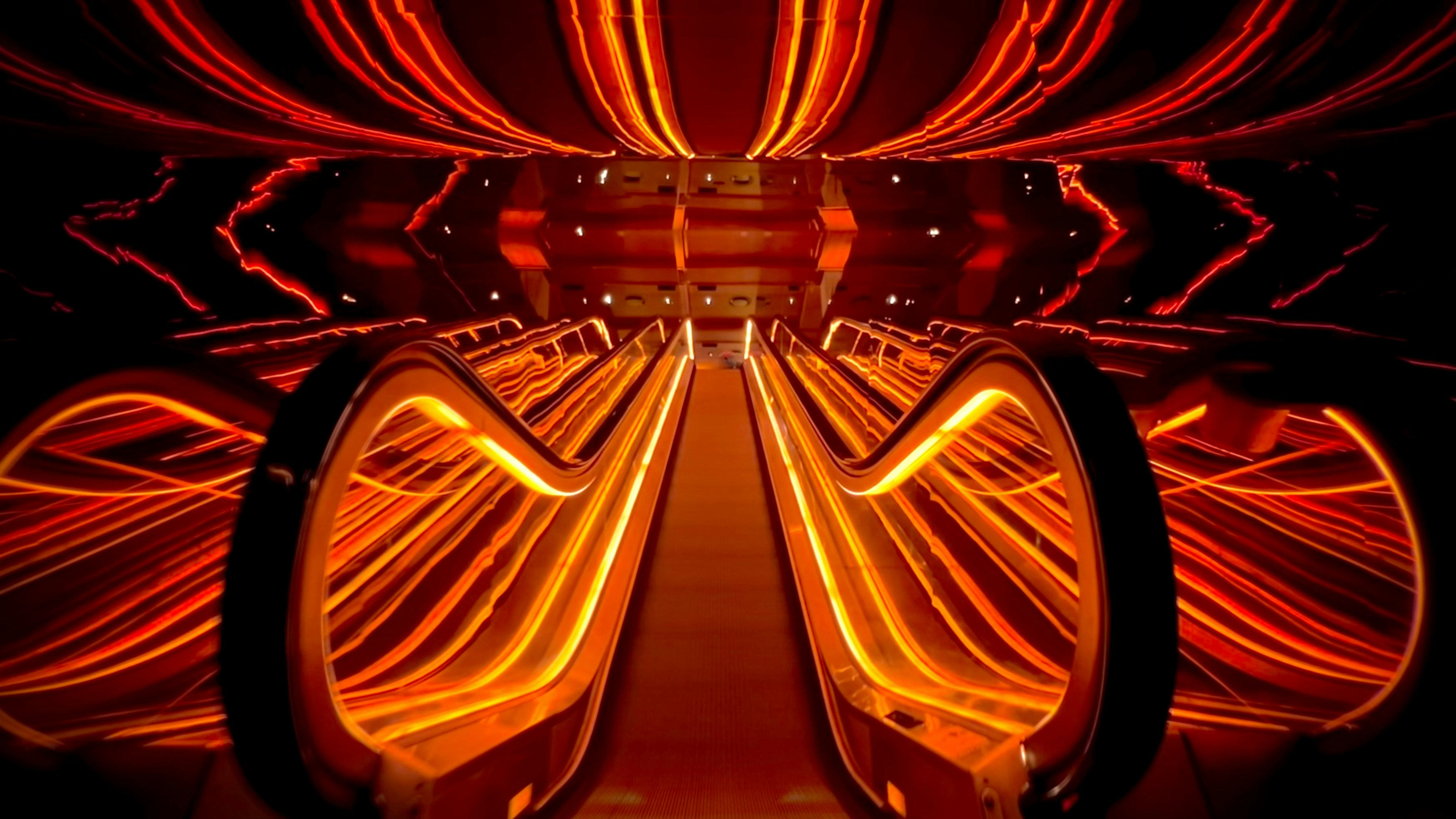 a long exposure photo of lights in a room